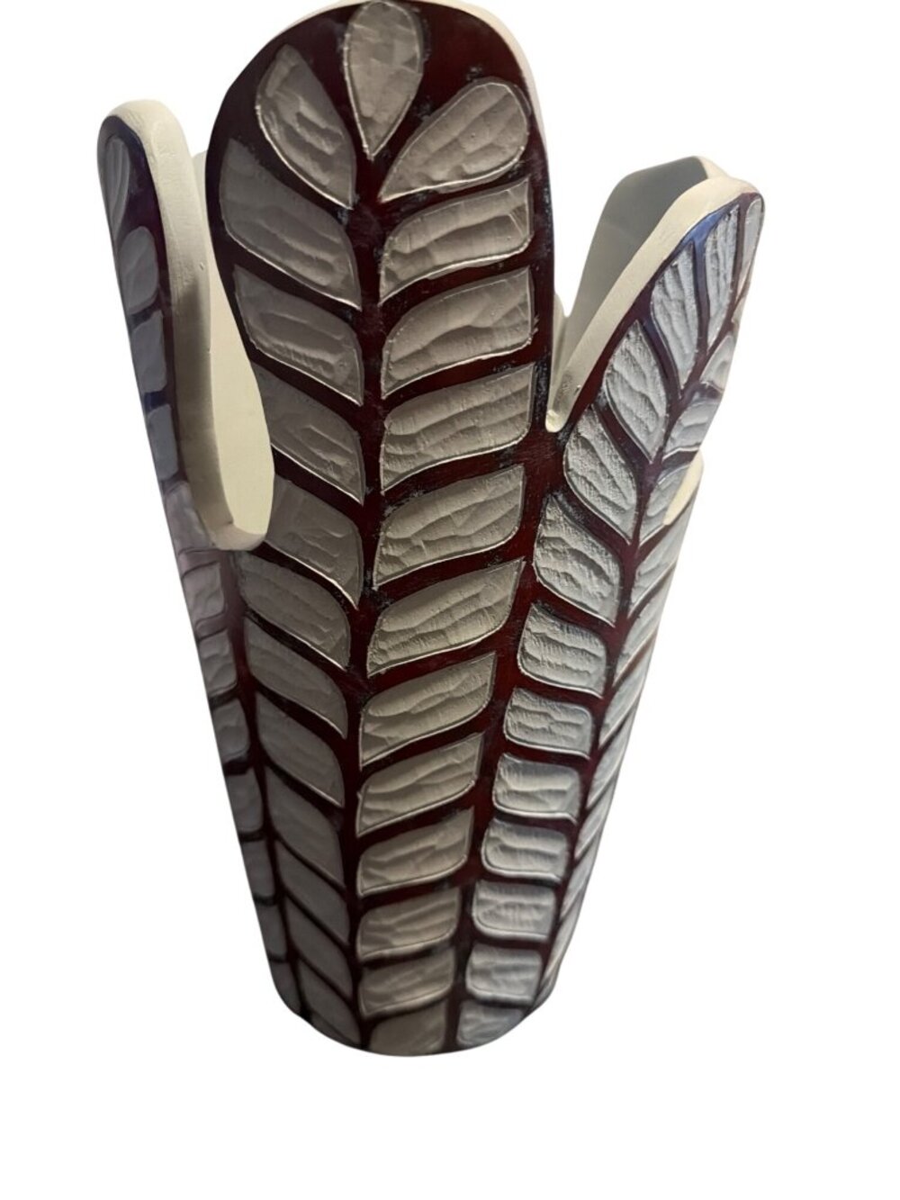 Sagebrook Home Polyresin Leaf Vase Blue Brown Textured Cutout 10.5" Tall NEW